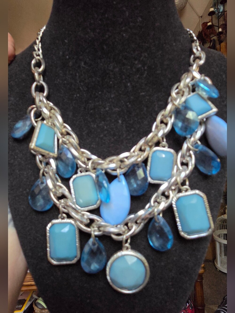 New York & Company Light Blue Multi-Strand Statement Necklace 22" Adjustable - Picture 2 of 7